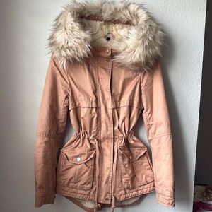 H&M Pink Hooded Jacket with Faux Fur Lining